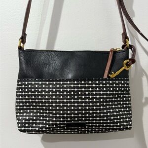 Fossil Fiona Striped Crossbody Bag Purse Handbag Black‎ White Brown With Key N
